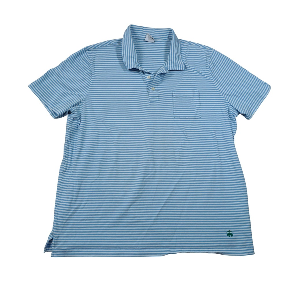 Brooks Brothers Men's XXL Polo Shirt Blue White Striped Cotton Short Sleeve